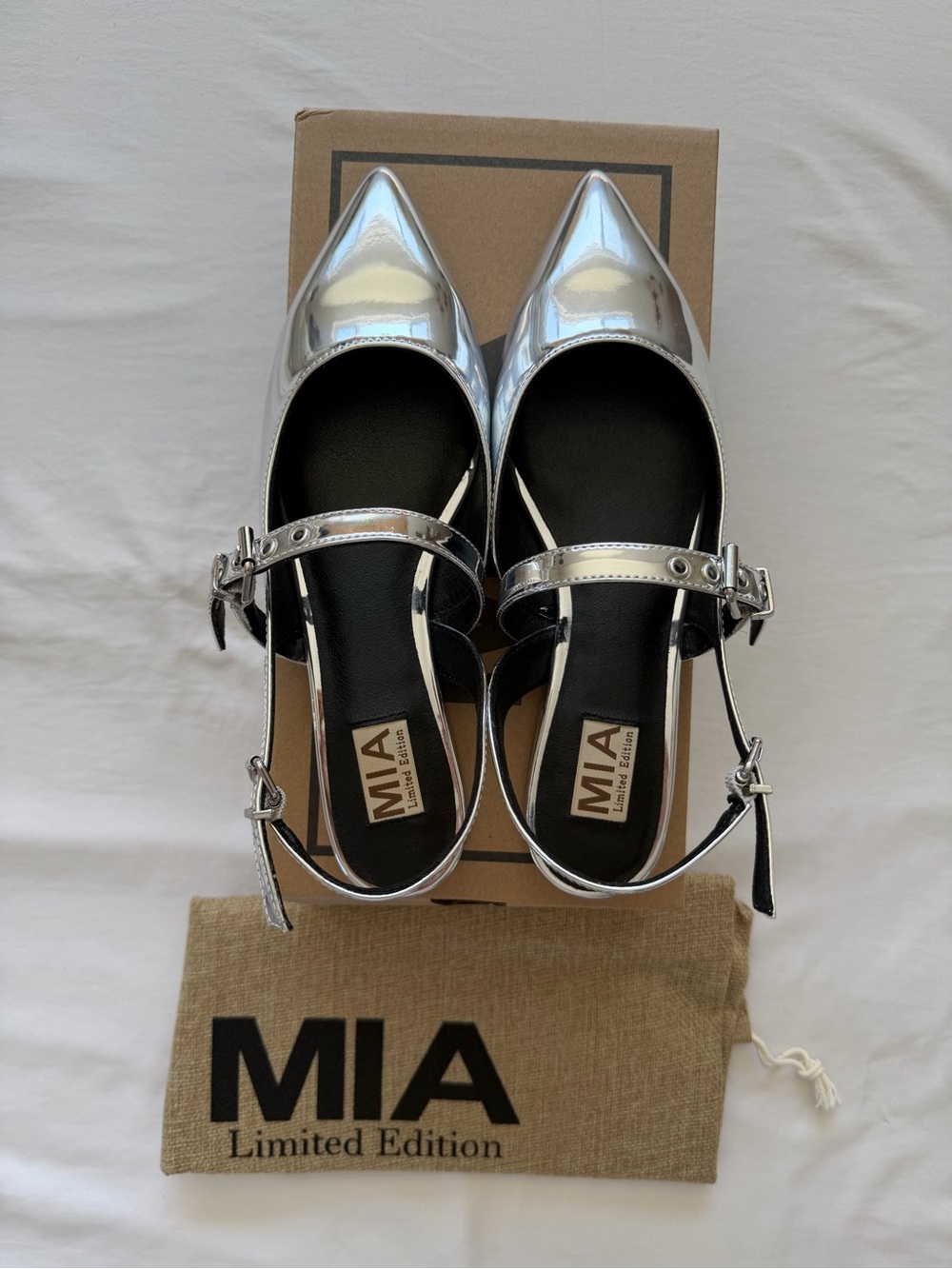 MIA Metallic Silver Pointed Slingback Heels - Picture 3 of 10